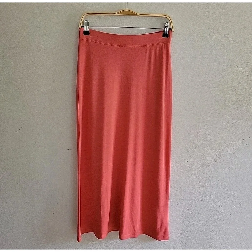 Peruvian Connection A Line Midi Skirt Pink‎ Guava Pima Cotton Effortless Summer